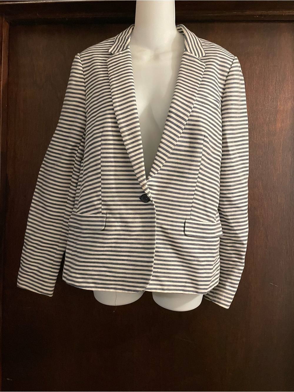Madewell Brand Women's size 8 Navy & White Striped Linen Blend Blazer Jacket
